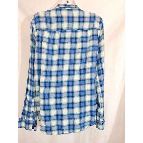 Hollister women's Blue White Plaid Button Down Shirt M y2k grunge farmer cowgirl - Picture 2 of 5